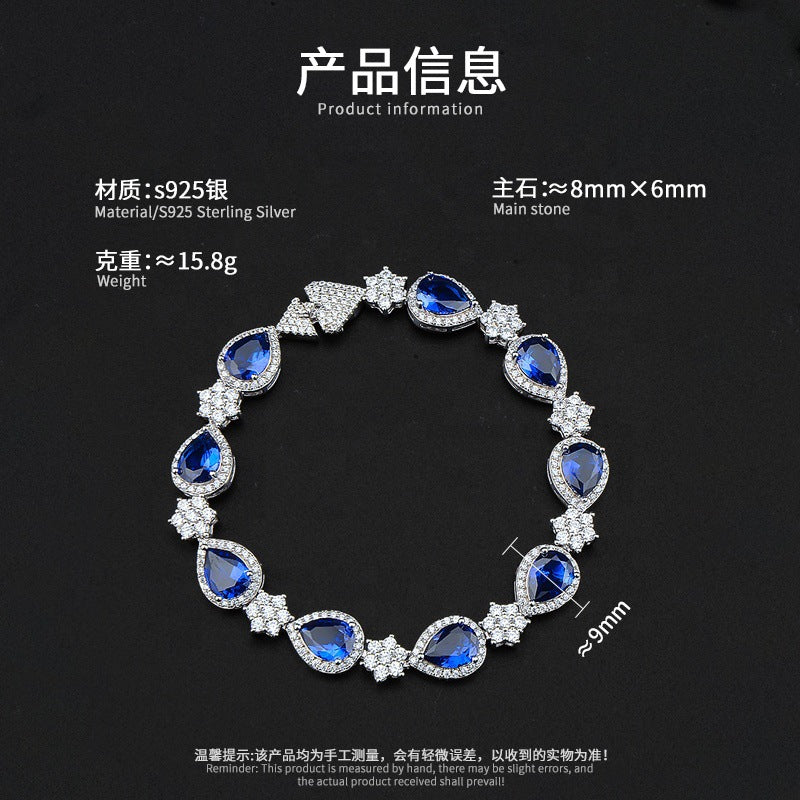 925 Sterling Silver Sapphire Diamond Bracelet Wedding Valentine's Day Gift