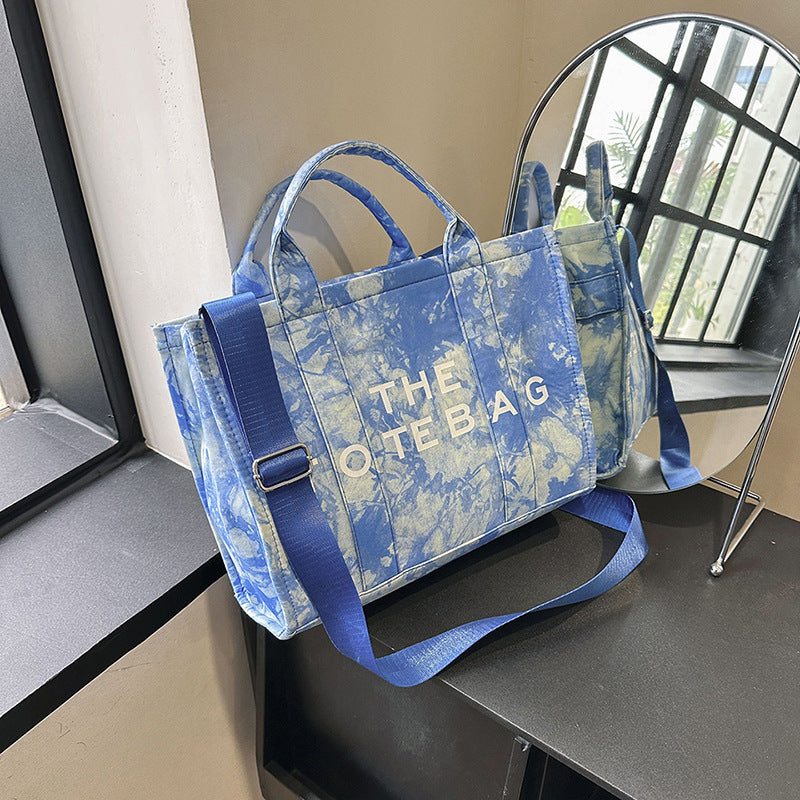 Cross-border new women's bag canvas letter shoulder messenger bag simple tie-dye large capacity tote bag foreign trade handbag