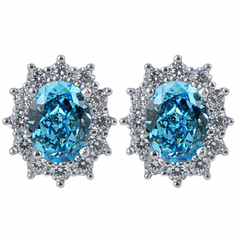Ice Flower Cut High Carbon Diamond Earrings S925 Silver Inlaid Aquamarine