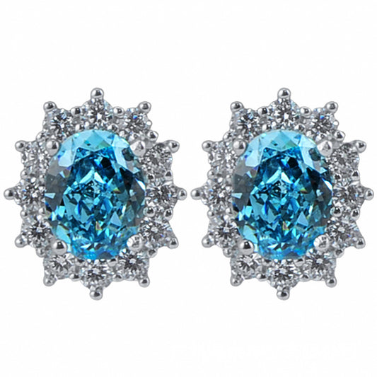 Ice Flower Cut High Carbon Diamond Earrings S925 Silver Inlaid Aquamarine