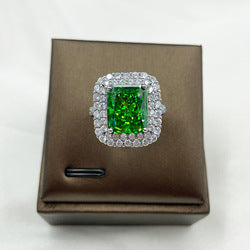 S925 sterling silver super shiny luxury full diamond colorful square ice flower cutting women's ring