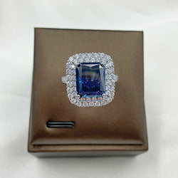 S925 sterling silver super shiny luxury full diamond colorful square ice flower cutting women's ring