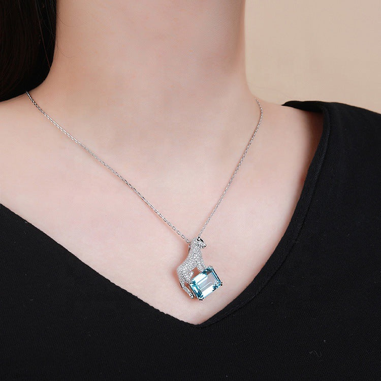 Topaz Snow Leopard Pendant Necklace Bracelet Ring Set