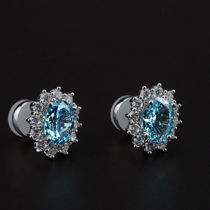 Ice Flower Cut High Carbon Diamond Earrings S925 Silver Inlaid Aquamarine