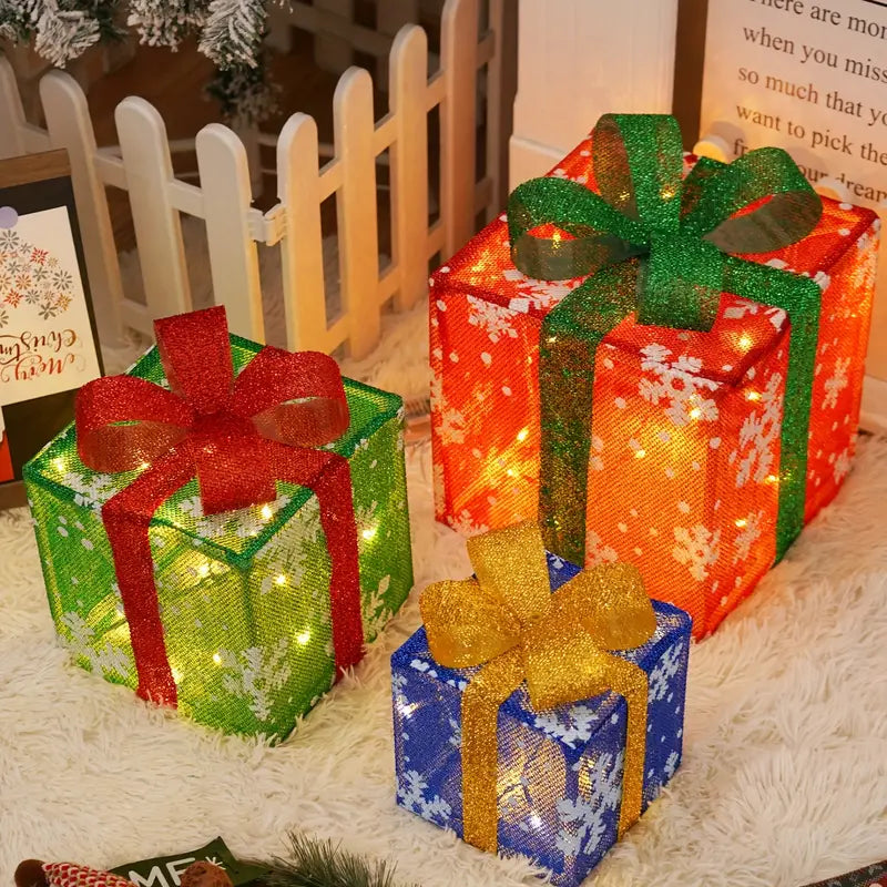 3 Pcs Christmas Lighted Gift Boxes