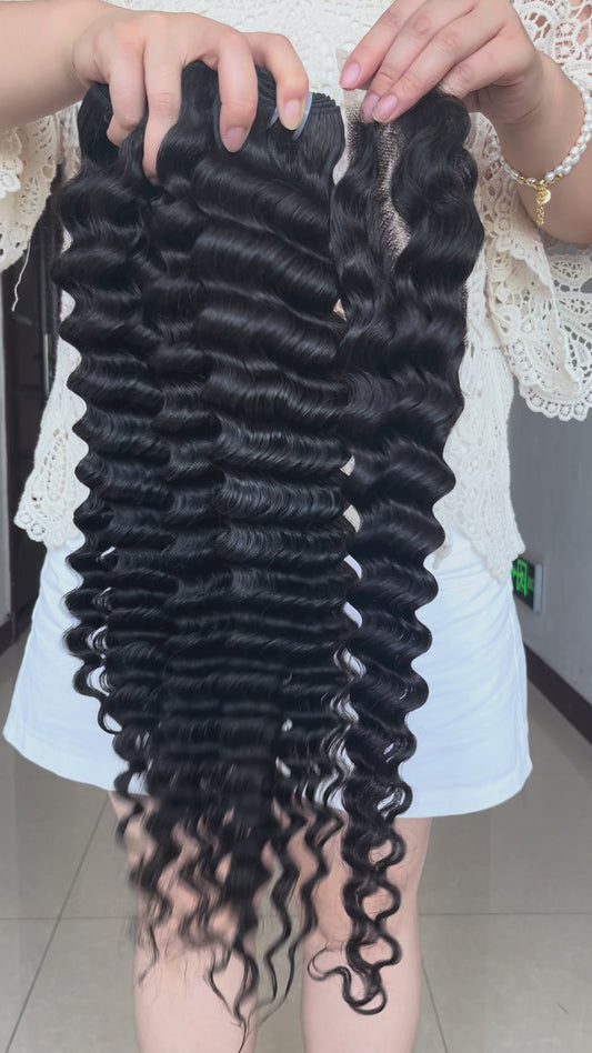 32inch deep wave bundles 3 bundles with a closure 4X4